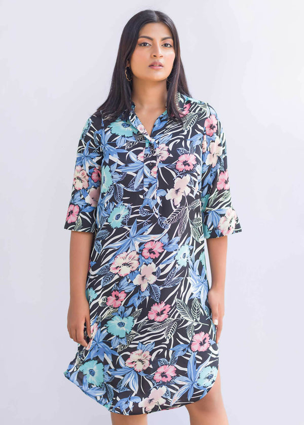 Curved Hem detailed shirt dress