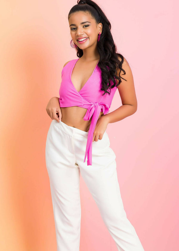 Crossover waist tie-up top (pink)