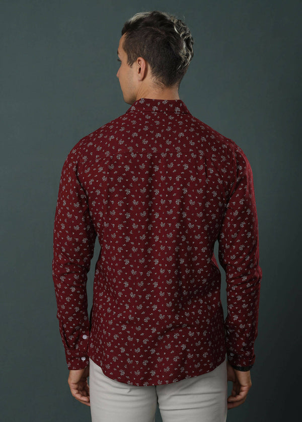 Maroon Printed Casual L/S Shirt