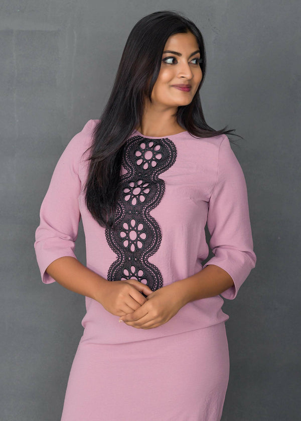 Front Lace Detail Shift Dress (Light Pink)