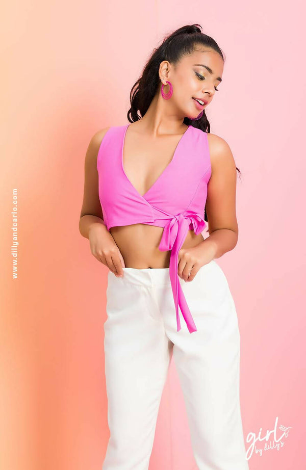 Crossover waist tie-up top (pink)