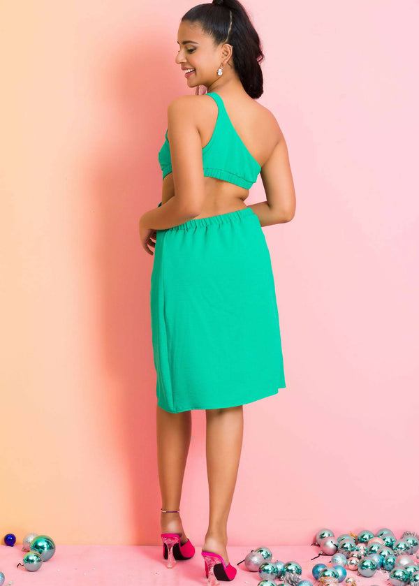 One shoulder dress with side cutout (green)